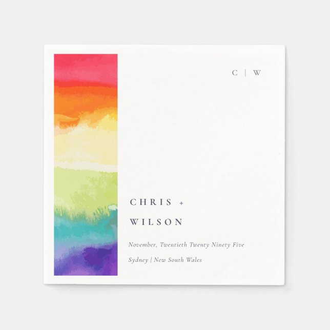 Minimal Elegant Colorful Pride Rainbow Wedding Napkins (Front)