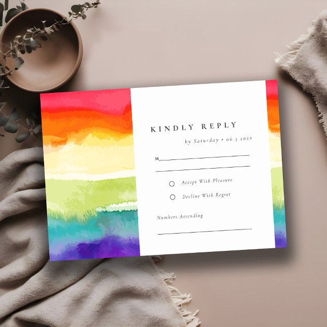 Minimal Elegant Colorful Pride Rainbow Wedding RSVP Card (Creator Uploaded)