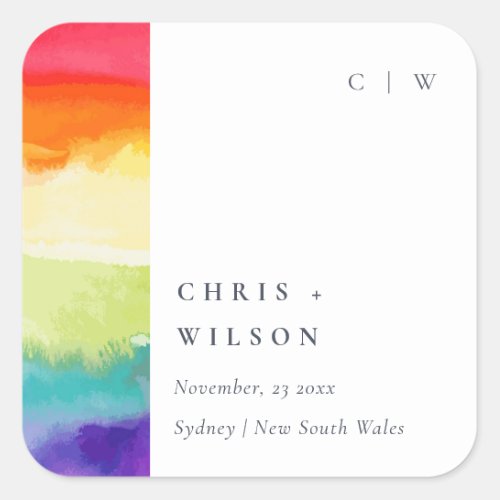 Minimal Elegant Colorful Pride Rainbow Wedding Square Sticker