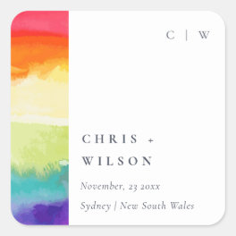 Minimal Elegant Colorful Pride Rainbow Wedding Square Sticker