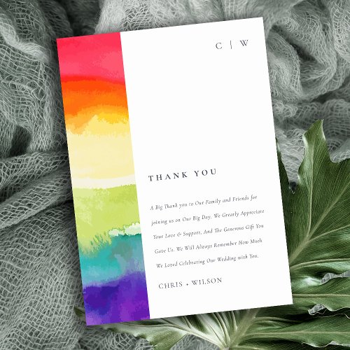 Minimal Elegant Colorful Pride Rainbow Wedding Thank You Card