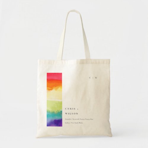 Minimal Elegant Colorful Pride Rainbow Wedding Tote Bag