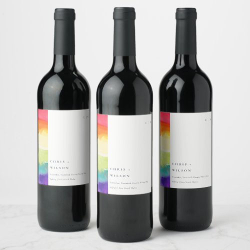 Minimal Elegant Colorful Pride Rainbow Wedding Wine Label