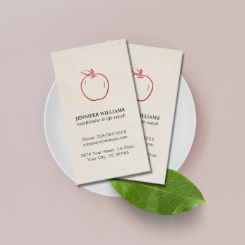 Minimal Elegant Cool Red Apple Nutritionist Business Card by pro_business_card at Zazzle