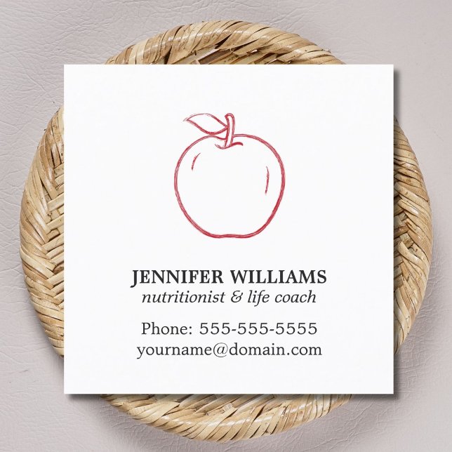 Minimal Elegant Cool Red Apple Nutritionist Square Business Card (Creator Uploaded)