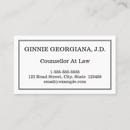 Minimal  Elegant Counsellor At Law Business Card