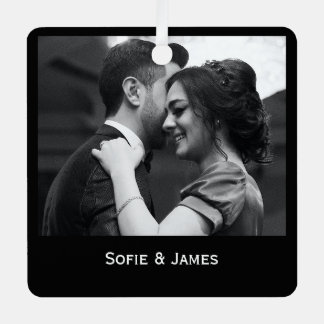 Minimal Elegant Couple Photo Metal Ornament