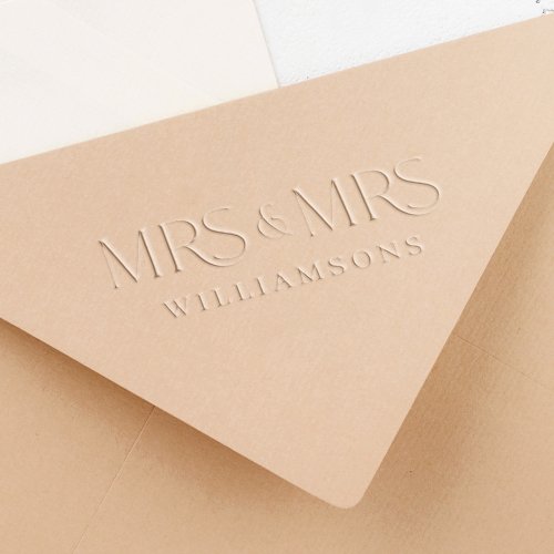 Minimal  Elegant Custom Mrs  Mrs Couples Name Embosser
