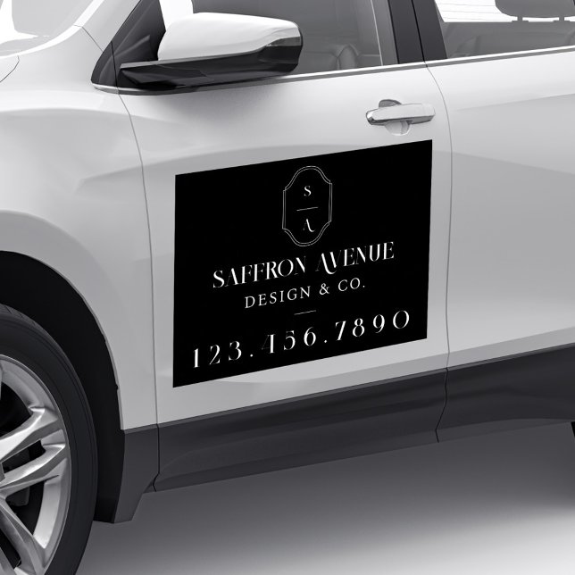 Minimal Elegant Custom Name & Monogram Logo Crest Car Magnet (Creator Uploaded)