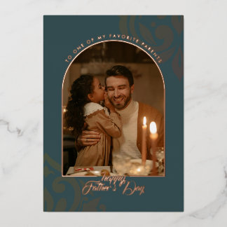 Minimal Elegant Damask Chic Teal Father's Day Foil Holiday Card