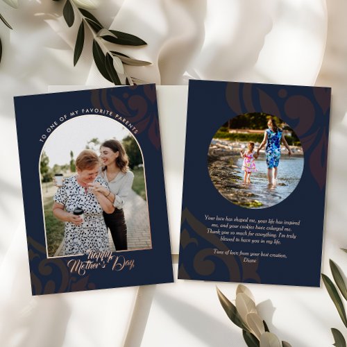 Minimal Elegant Damask Oxford Blue Mother's Day Foil Holiday Card