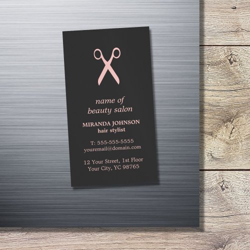 Minimal Elegant Dark Grey Pale Pink Hair Stylist Business Card Magnet
