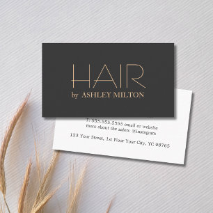 Minimal Elegant Dark Grey Peach Bold Hairstylist Business Card
