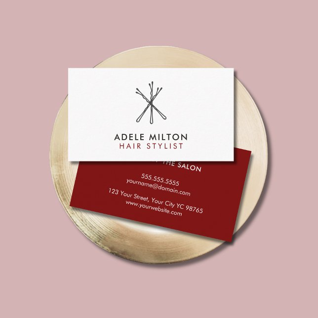 Minimal Elegant Deep Red Black Bobby Pins Hair Business Card (Creator Uploaded)