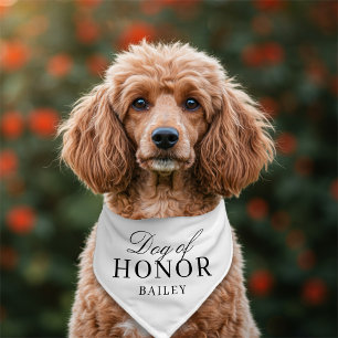Minimal Elegant Dog of Honor Name Wedding Pet Bandana Collar