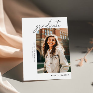 Minimal Elegant Double Sided Two Photo Graduation Invitation