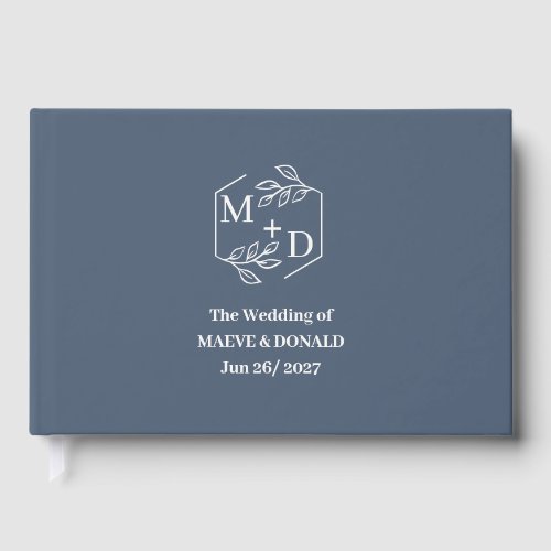Minimal Elegant Dusty Navy Blue Modern Wedding Guest Book