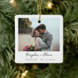 Minimal Elegant Engagement Photo Christmas Ceramic Ornament<br><div class="desc">This minimal and elegant engagement photo Christmas ornament is the perfect way to commemorate your first Christmas as a soon to be married couple. The ornament features a simple, black and white design with your names and the date of your wedding. You can also add your photo to the ornament,...</div>