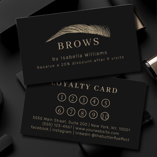 Minimal Elegant Eyebrow Salon Loyalty Business Card (Minimal Elegant Eyebrow Salon Black Loyalty Business Card)