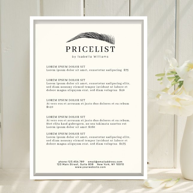 Minimal Elegant Eyebrow Salon Pricelist Poster (Minimal Elegant Eyebrow Salon Pricelist Poster Template)