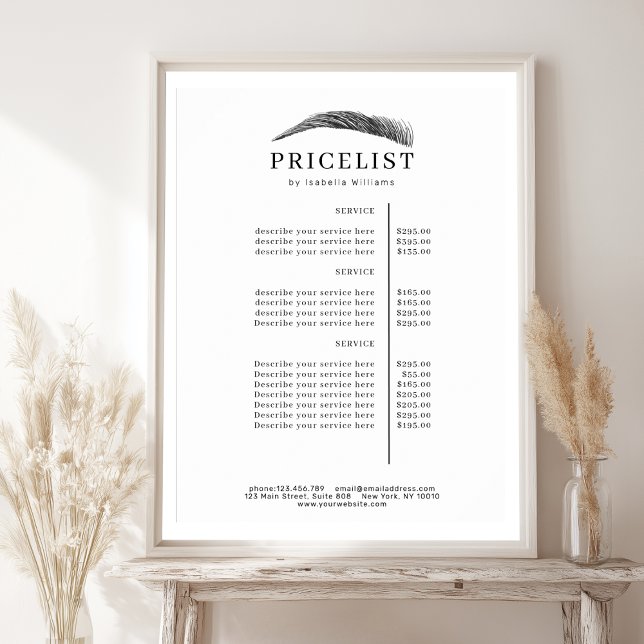 Minimal Elegant Eyebrow Salon Pricelist Poster (Minimal Elegant Eyebrow Salon Pricelist Poster)