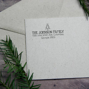 Minimal Elegant Family Christmas Return Address Rubber Stamp