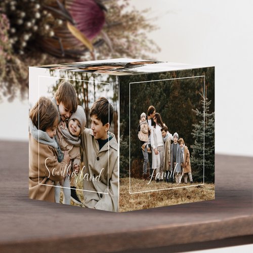 Minimal  Elegant Family Script Photo Collage Cube