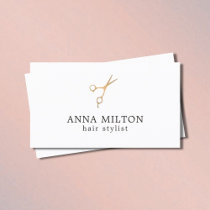 Minimal Elegant Faux Gold Scissor Hair Stylist Business Card
