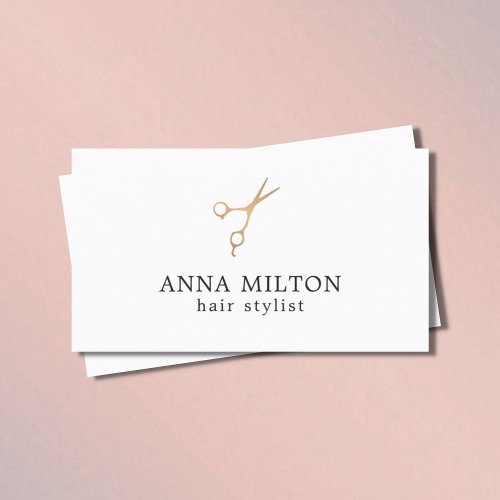 Minimal Elegant Faux Gold Scissor Hair Stylist Business Card