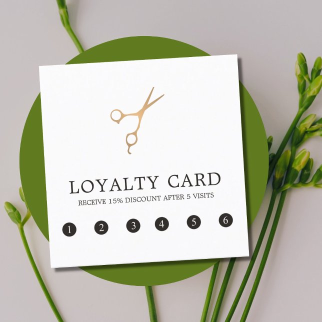 Minimal Elegant Faux Gold Scissor Hair Stylist Loyalty Card (Creator Uploaded)