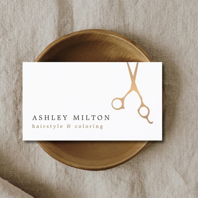 Minimal Elegant Faux Gold Scissors Hair Stylist Business Card (Creator Uploaded)