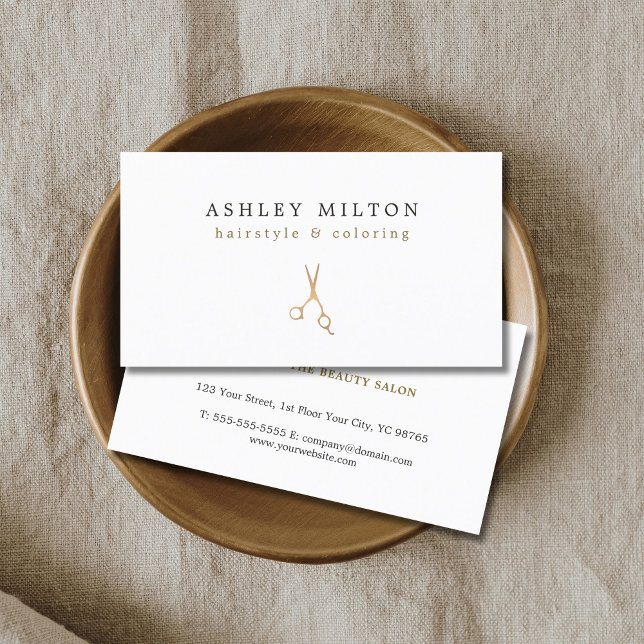 Minimal Elegant Faux Gold Scissors Hair Stylist Business Card (Creator Uploaded)