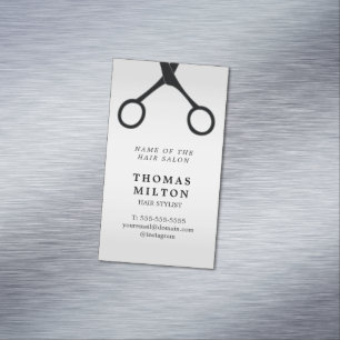 Minimal Elegant Faux Silver Black Hair Stylist Business Card Magnet