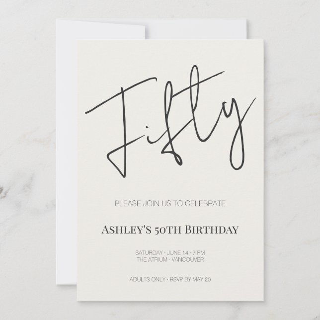 Minimal Elegant Fifty 50th Birthday Celebration  Invitation (Front)