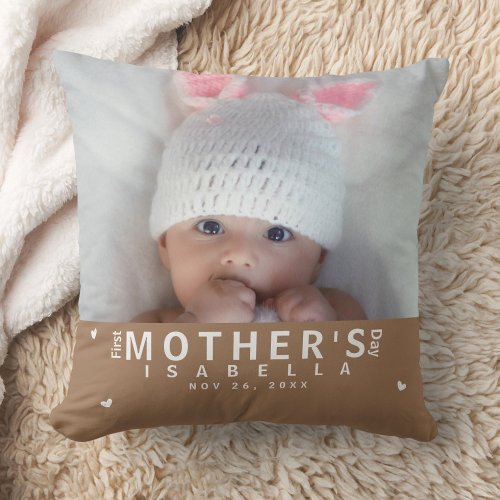  Minimal  Elegant First Mothers Day Baby Photo Throw Pillow