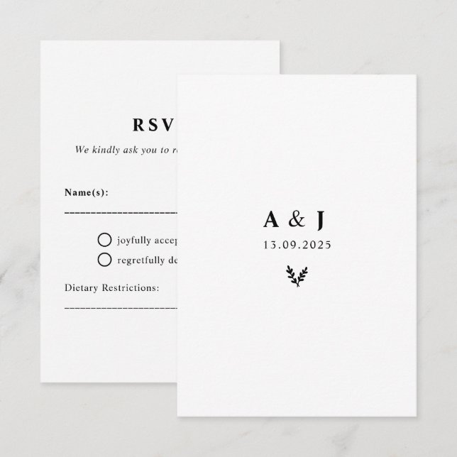 Minimal Elegant Floral Botanical Monograms Wreath  RSVP Card (Front/Back)