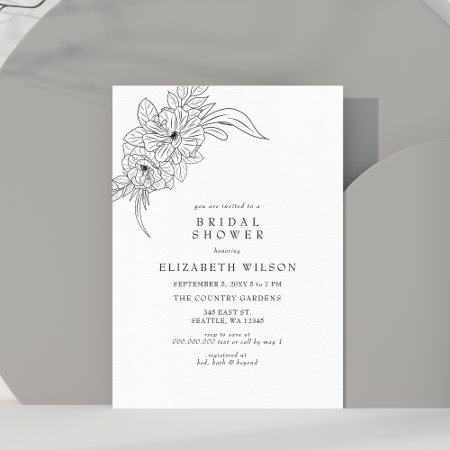 Minimal Elegant Floral Sketch Bridal Shower  Invitation