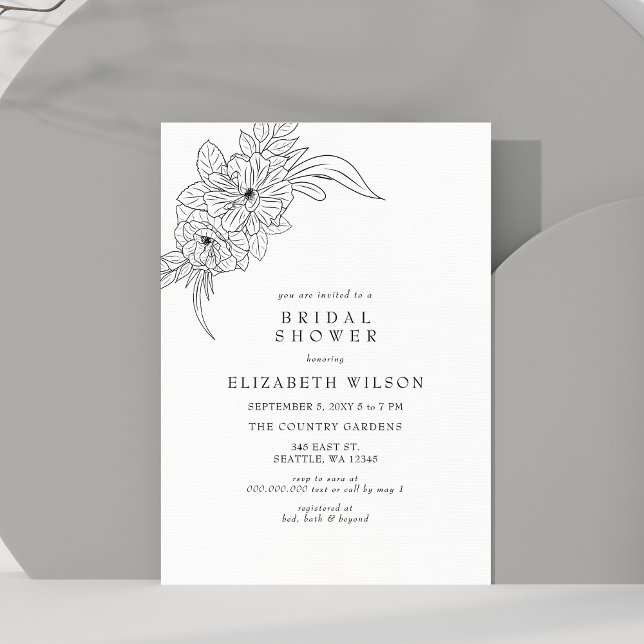 Minimal Elegant Floral Sketch Bridal Shower  Invitation (Creator Uploaded)