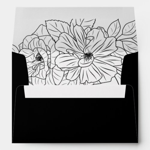 Minimal Elegant Floral Sketch Wedding Envelope
