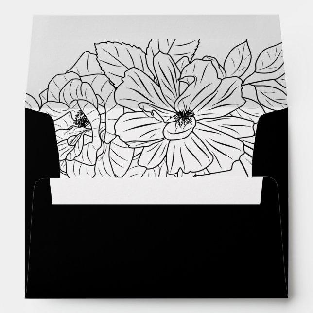 Minimal Elegant Floral Sketch Wedding Envelope (Back (Bottom))