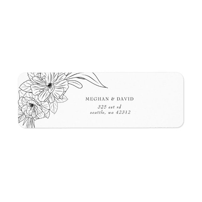 Minimal Elegant Floral Sketch Wedding Label (Front)