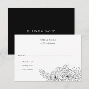 Minimal Elegant Floral Sketch Wedding RSVP Card
