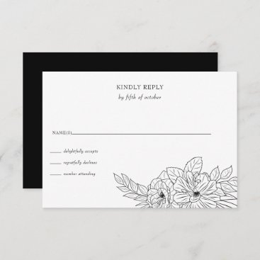 Minimal Elegant Floral Sketch Wedding RSVP Card