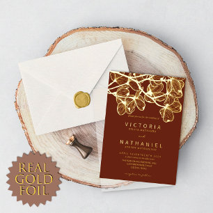 Minimal Elegant Floral Summer Wedding Real Gold Foil Invitation