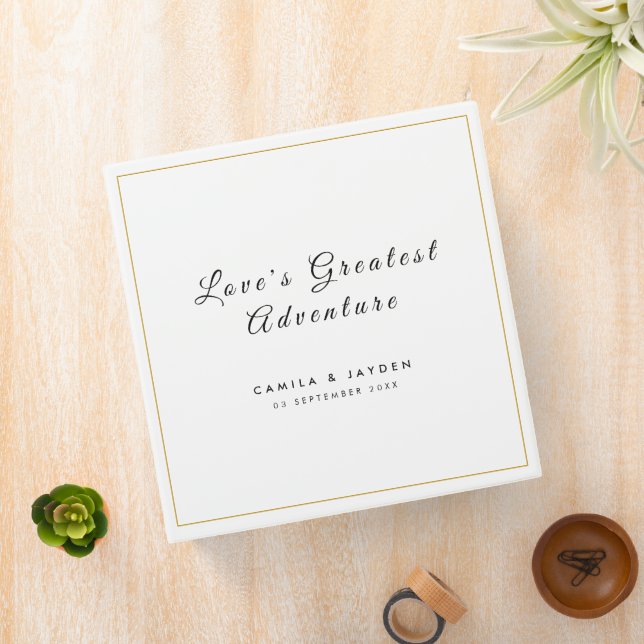 Minimal Elegant Gold Border Wedding Photo Album 3 Ring Binder (In Situ)