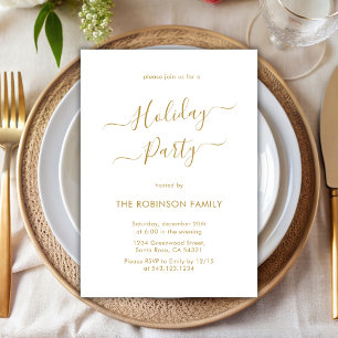Minimal Elegant Gold Calligraphy Holiday Party Invitation