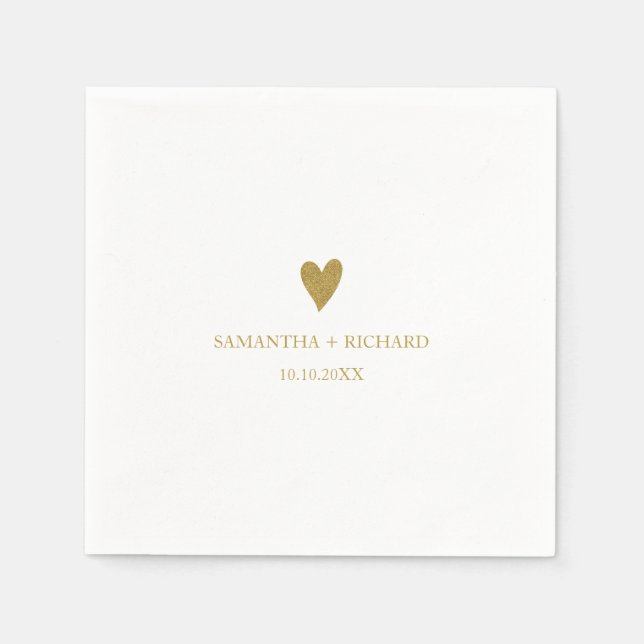 Minimal Elegant Gold Heart Wedding Personalized   Napkins (Front)