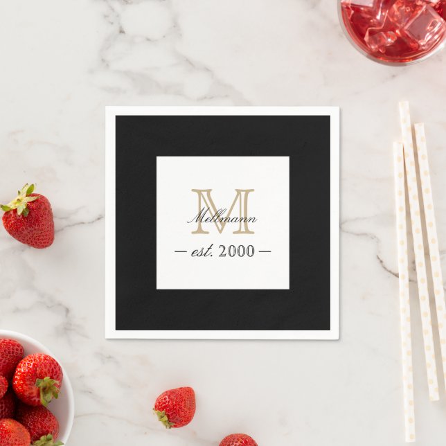 Minimal Elegant Gold Monogram Family Year Est. Napkins (Insitu)