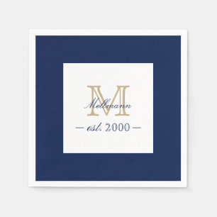 Minimal Elegant Gold Monogram Family Year Est. Napkins