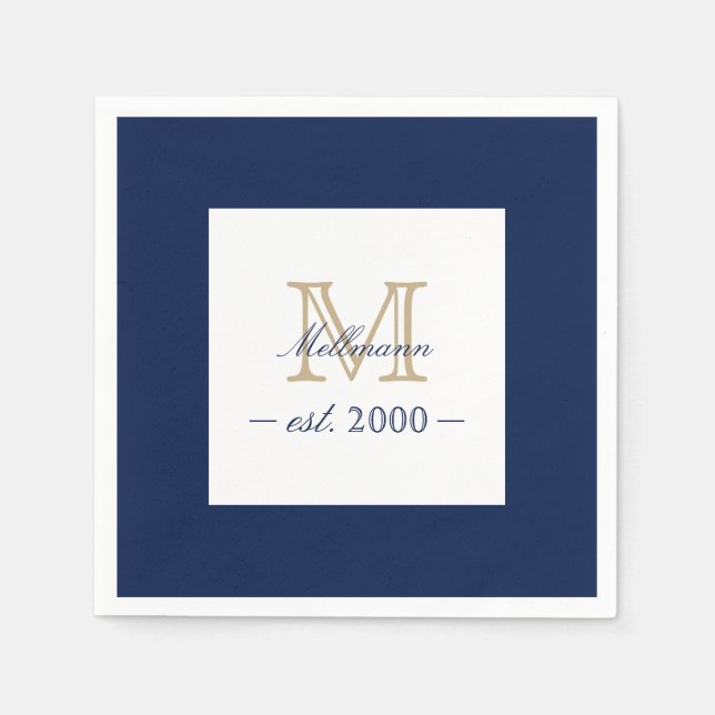 Minimal Elegant Gold Monogram Family Year Est. Napkins (Front)